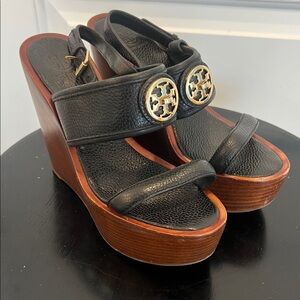 TORY BURCH Women's Platform Wedge Sandals Size 8M In Black